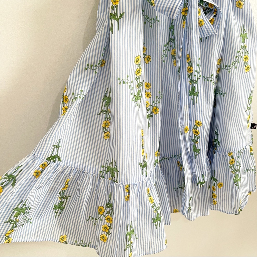 NWT Nautica 100% Cotton Floral-Stripe Print Tie-Waist Dress - Picture 5 of 6